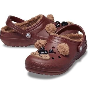 CROCS Kids' Brown Teddy Bear Fuzzy-Lined Clogs